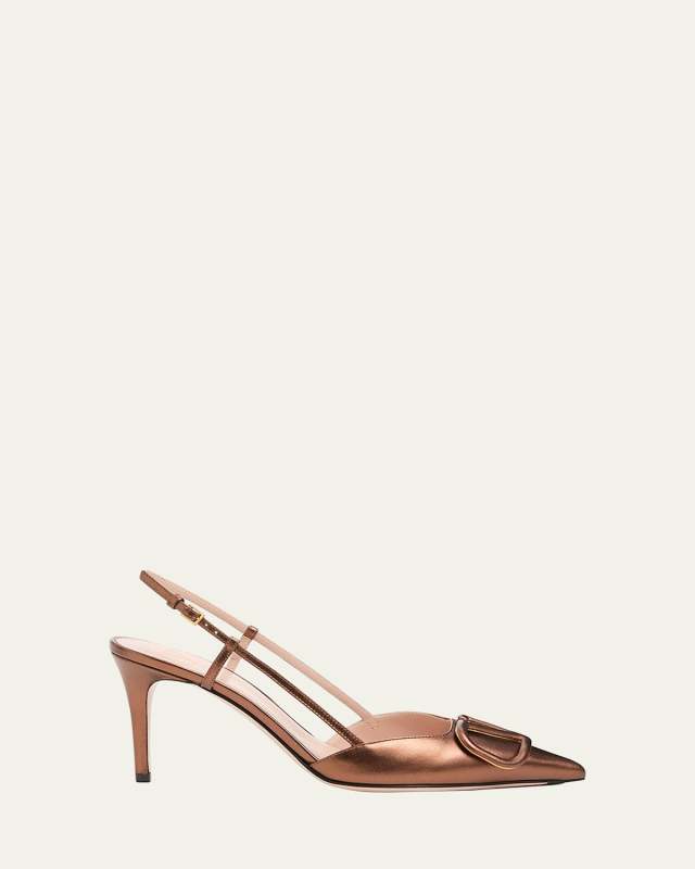 V-Logo Metallic Leather Slingback Pumps